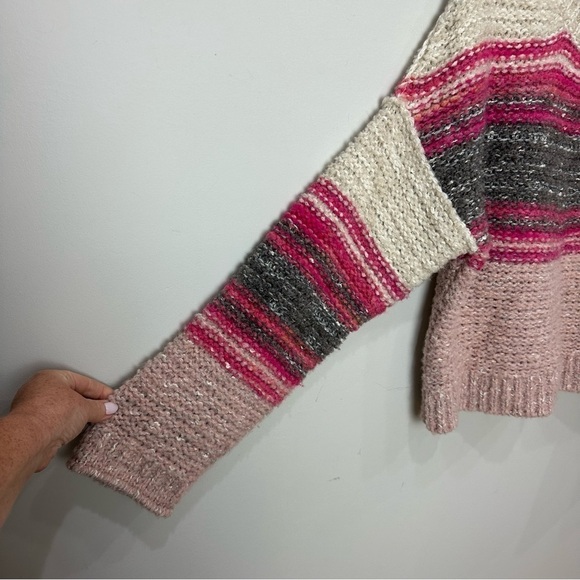 Anthropologie Pilcro Crewneck Pullover Sweater Pink Wool Stripe Chunky Knit - Picture 5 of 8
